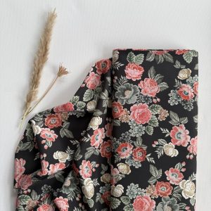Cupro Bloem Antraciet Roze